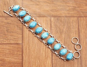 Caribbean Larimar Gemstone Handmade 925 Sterling Silver Jewelry Bracelet Sz 7-8" - Picture 1 of 1