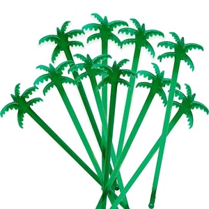 Luau GREEN PALM TREE COCKTAIL STIRRERS Tiki Bar Drink Stirs Swizzle Sticks-10pcs - Picture 1 of 3