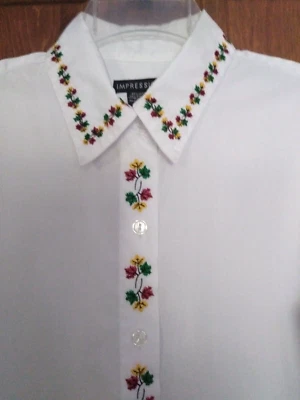 Camisa Blusa Impressions Mujer Hojas Otoño Bordadas Aberturas Laterales Talla 10 Foto 1 de 4