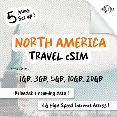 NeuSIM North America eSIM 1-3GB Data - 3 Destinations | Same Day DELIVERY! - Image 1 of 2