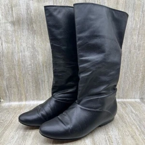 Vintage Cobble Slouch Pull On Boots Black SIZE 7 M Leather Boho - Picture 1 of 8
