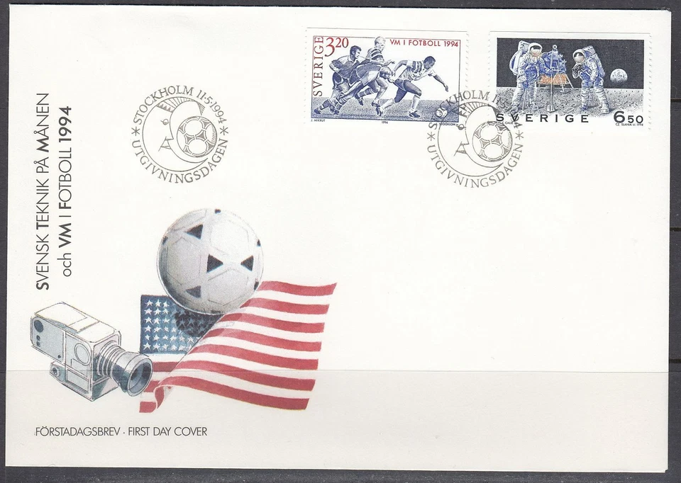 Sweden Scott 2082-3 FDC - 1994 World Cup & Moon on Moon, 25th Anniv. - Image 1 of 1