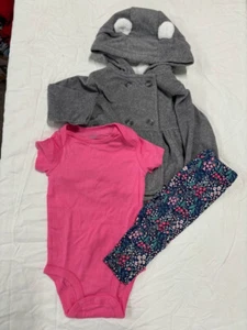 CARTERS GIRLS 3 PC COAT 1 PC/LEGGING SET (GRAY/PINK 12M)NWT - Picture 1 of 3