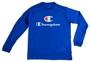 Champion Big Men's Long-Sleeve Center Script Logo T-Shirt / Tee (Blue, 1XL) - Picture 1 of 3