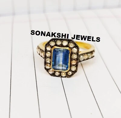 Kyanite And Diamond  Engagement Ring 925 Silver Handmade Ring Gemstone Jewelry - Image 1 of 4