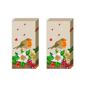 Welcome Red Robin Christmas IHR Pocket Tissues 2 packs of 10 Tissues 20cm sq - Picture 1 of 1