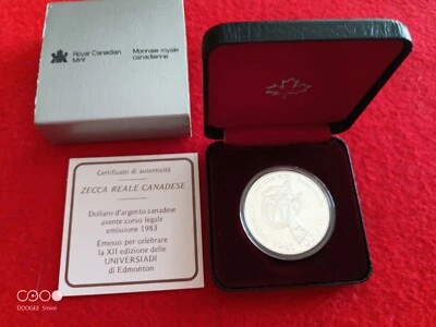 Dollaro Canadese Argento FDC Universiadi 1983 REGINA ELISABETTA II - Immagine 1 di 3