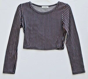 Cle Luv Size S  Cropped Top Long Sleeve  Red White and Blue Striped - Picture 1 of 5