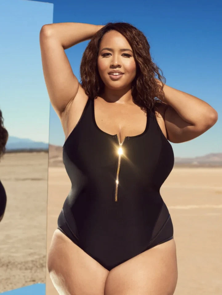 Trajes de baño Gabi Fresh para todos una pieza 22D/DD negro cuero ribete malla cremallera dorada Foto 1 de 4