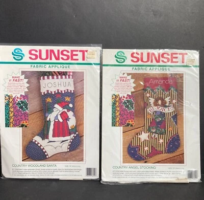 Dimensions Sunset Applique Christmas Stocking Kits Lot of 2 Country Angel Santa - Image 1 of 4