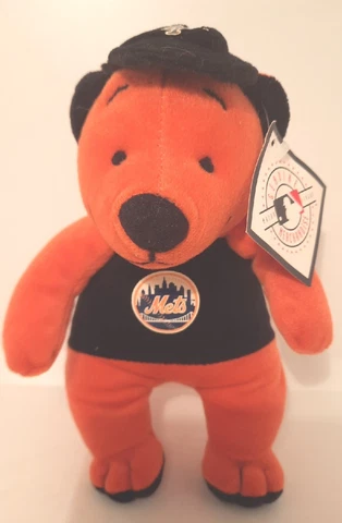 New York Mets Plush Teddy Bear Souvenier Orange Black Logo 2002 Original Tags Cover