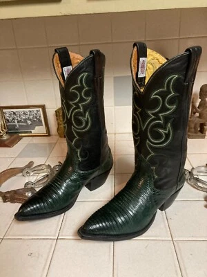 NOCONA USA ROCKABILLY VINTAGE GREEN TEJU LIZARD WESTERN COWBOY DANCE BOOTS 6 C - Image 1 of 4
