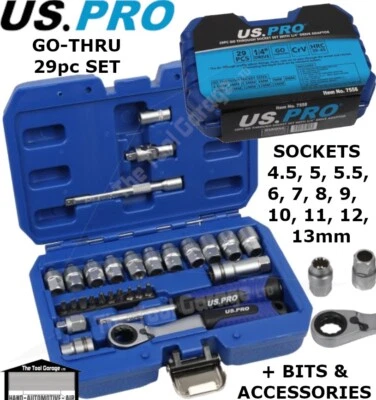 US PRO Tools 29pc Metric Go-thru Socket Set, Ratchet With Accessories NEW 7558 - Image 1 of 4
