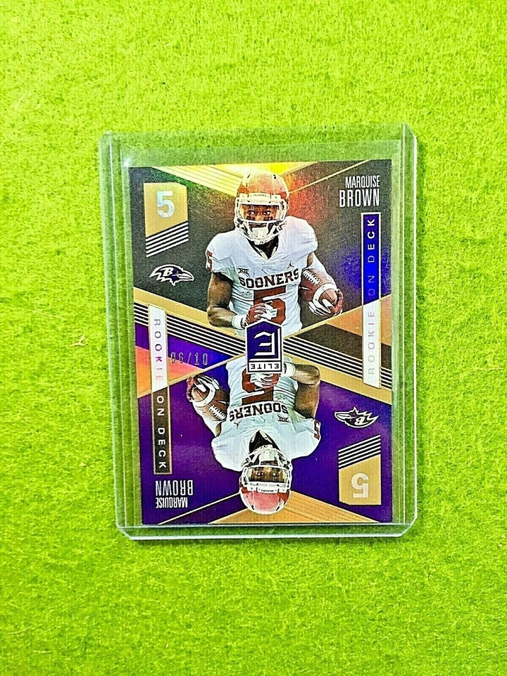 MARQUISE BROWN PRIZM ROOKIE CARD JERSEY #5 OU RC #/10 RAVENS  2019 Elite On Deck - Image 1 of 4