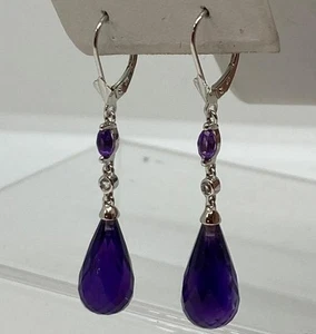 14k White Gold Amethyst Briolette Leverback Earring Set - Picture 1 of 8