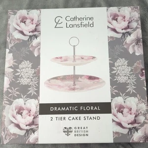 2 Tier Dramatic Floral Cake Stand Tea Wedding Plate Party Dessert Table Round - Picture 1 of 2