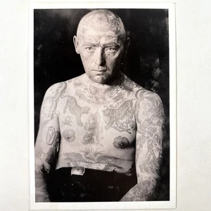 Tatuajes faciales postales vintage del Museo de Ámsterdam tatuados americanos de la década de 1930 desconocidos - Imagen 1 de 2