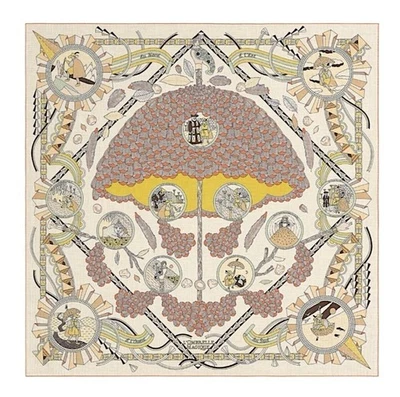Hermes Shawl Scarf Stole L'Ombrelle Magique Natural Cashmere Silk Auth Carre 140 - Image 1 of 4