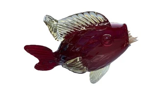 Rubinrot Diamant Strukturiert Offener Mund Kunst Glas Fisch Zahnstocher Halter - Bild 1 von 9