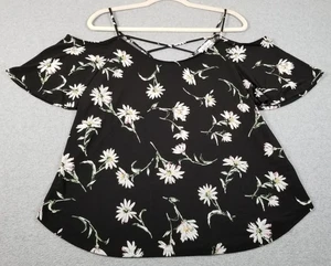 Kaileigh Top Women’s Extra Large XL Black White Floral Daisies Stretch Spring - Picture 1 of 15