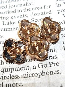 CHANEL BUTTONS TINY FLOWER CRYSTAL GOLD 12 MM 4 pcs - Picture 1 of 2