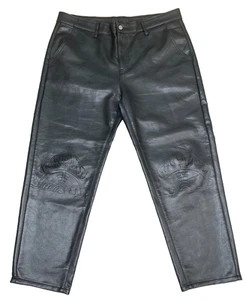 DIZNEW Men's Black Faux leather Fashion PU Leather Pants SZ 40/29 - Picture 1 of 12