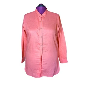 Bill Blass Jeans Button Up Coral Pink/Orange Linen Cotton Blend Womens XL Tags - Picture 1 of 5