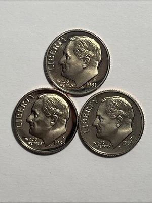 Lot of 3 BU Roosevelt 10c Proof Dimes (1981, 1985, 1989) - Image 1 of 4