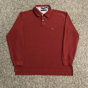 Tommy Hilfiger Long Sleeve Polo Shirt Red 100% Cotton Embroidered Men’s Large - Picture 1 of 5