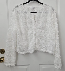 She + Sky 3D Mesh Short Jacket Flower Appliqué Party Shrug Cover-Up Party Size L - Picture 1 of 6