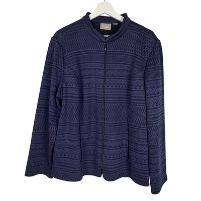 Chico's Purple Black Zig Zag Print Full Zip Jacket size 16 - Imagem 1 de 4