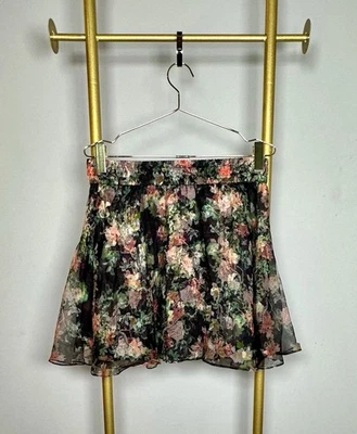 Alice+Olivia Black Floral Round Mini Skirt Size 8 - Image 1 of 4