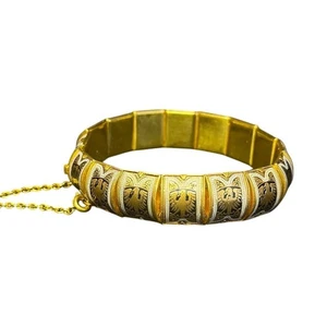 Pulsera Vintage Damasceno Toledo España Chapada en Oro Pájaro Negro Panel Águila - Imagen 1 de 8