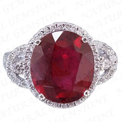 8.50Crt Oval Cut Natural Ruby and Diamond Anniversary Ring 18K White Gold Plated - Image 1 of 4