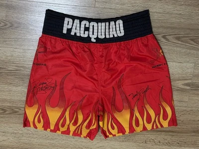 MANNY PACQUIAO FREDDIE ROACH DUAL SIGNED AUTO BOXING TRUNKS SHORTS  PSA #AP73572 - Image 1 of 4