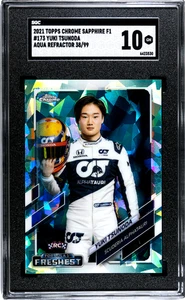 2021 Topps Chrome Sapphire F1 Yuki Tsunoda Aqua Refractor 38/99 SGC 10 - Picture 1 of 2