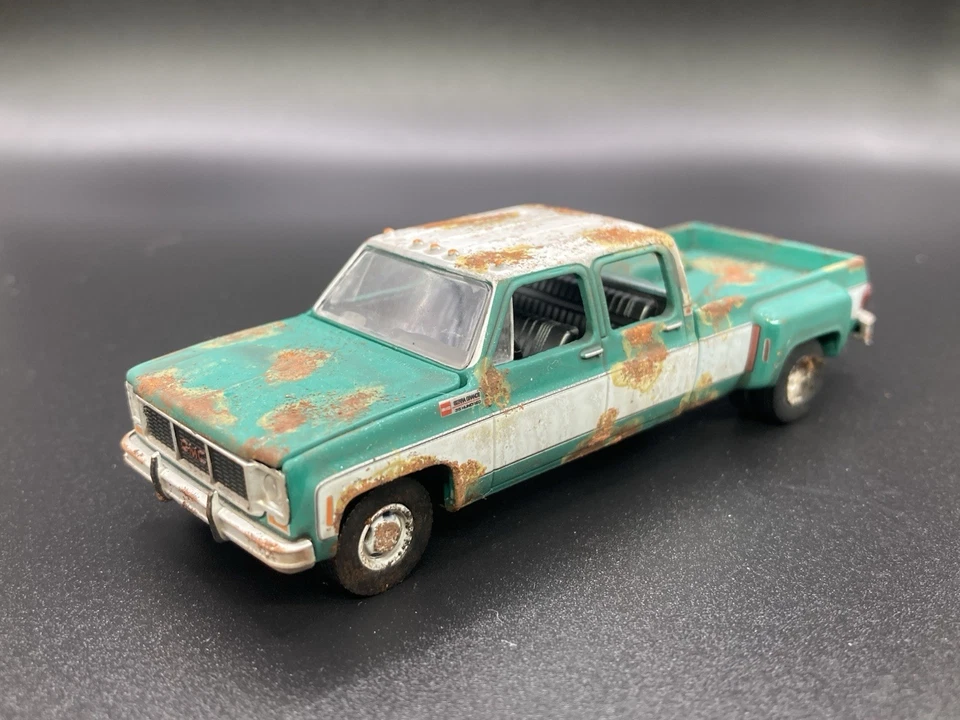 1973 GMC C35 Crew Cab Dually Truck Rusty Weathered 1/64 Diecast Custom M2 C30 - Image 1 of 4