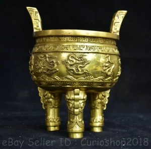 6.2" Old Chinese Pure Yellow Copper Dynasty 9 Dragon Ding censer incense burner - Picture 1 of 8
