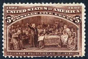US Sc 234 Brown 5¢ 1893 Columbian Hinge Remnant Original Gum - Picture 1 of 1