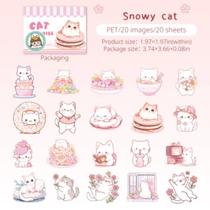 20Pcs Cute Cats PET Stickers Scrapbooking Journal Album Card Decorative Sticker - Picture 1 of 11
