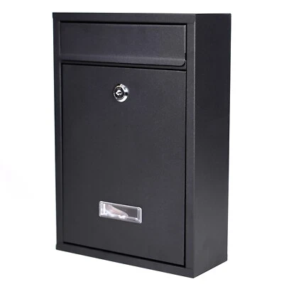 Black Outdoor Mail Post Letter Box Wall Mounted External Outside Large Lockable - Image 1 of 4