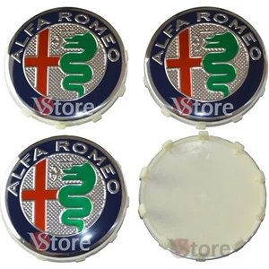 4 Tappi ALFA ROMEO Giulietta 159 146 157 Fregi CERCHI 60mm Coprimozzo Green - Picture 1 of 2