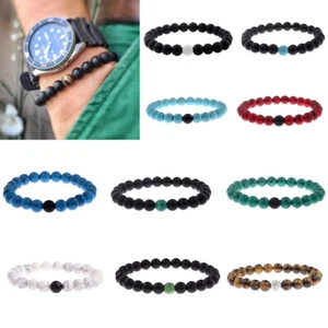 8MM Tiger Eye Matte Onyx Lava Power Stretch Beaded Men Women Healing Bracelets - Picture 1 of 59
