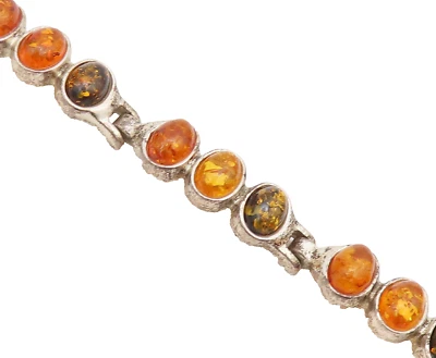 925纯银复古手链波兰链椭圆形凸圆形琥珀BT10177 — 第 1/4 张图片