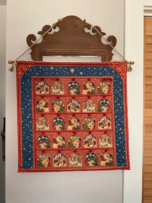 Vtg Christmas Advent Calendar Fabric Panel Nativity Bethlehem Birth of Christ - Image 1 of 4