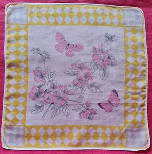 "PAÑUELO DE COLECCIÓN AUTÉNTICO ARTE FLORAL MARIPOSA ALGODÓN 10" - Imagen 1 de 3