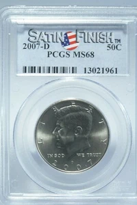 2007-D Kennedy 50C Half Dollar PCGS MS68 Satin Finish, VERY COLLECTIBLE - Picture 1 of 7