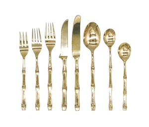 20th Century Hollywood Regency Bronze Faux Bamboo Utensil Place Setting 8 pieces - Picture 1 of 11