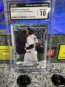2021 Bowman Mega Box Jasson Dominguez Mojo Refractor BCP-13 Graded CGC 10 GEM MT - Picture 1 of 5