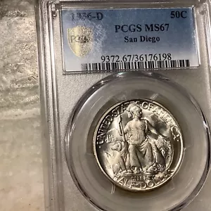 1936-D Silver San Diego Commemorative Half Dollar MS67 - Picture 1 of 2